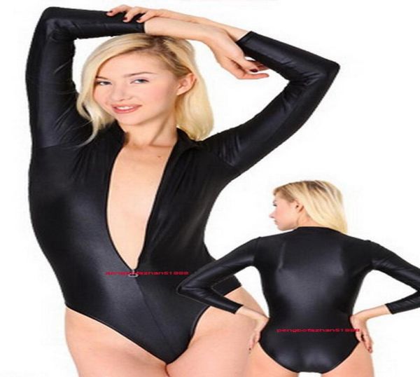 Black Lycra Spandex Women039s Costume a tastiatura corta con cerniera sexy frontale sexy Body Suit costumi Halloween Party Fancy Dress3743372