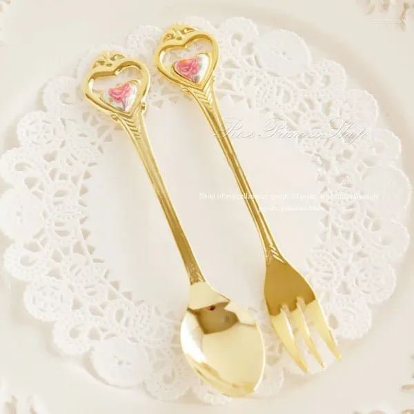 Scoops da tè Gadgets rosa Cupido Coffee/Dessert Fork posate oro con il cuore