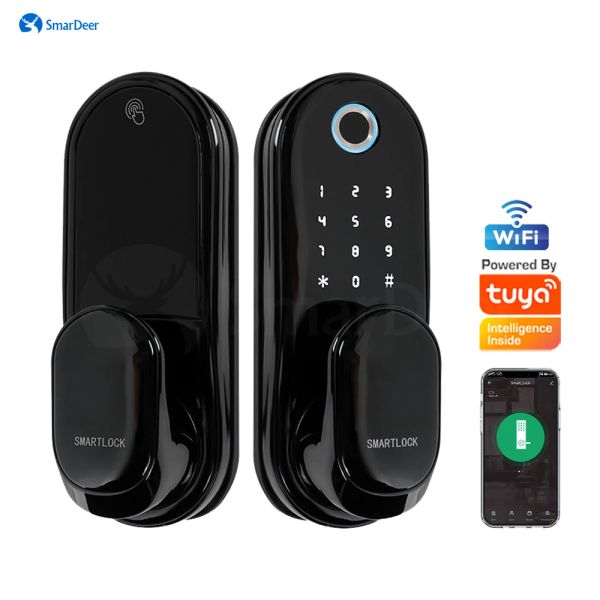 Módulos SMARDEER SMART Lock 5in1 Bloqueio eletrônico de entrada sem chave com impressão digital, cartão, código e desbloqueio tuya