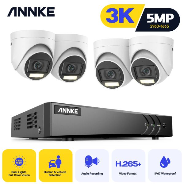 System Annke 8ch 5MP Lite Video Überwachungssystem 5in1 H.265+ DVR mit 4x 5MP PIR -Erkennung Kuppel Wasserdichtungsversicherungskameras CCTV -Kit