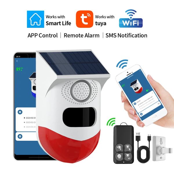 Detektor 2in1 WiFi Tuya Smart Fernbedienung im Freien Ladung Sicherheitsschall Alarm Detektor Sensor Farm Garten Solar Infrarot Sirene Solar