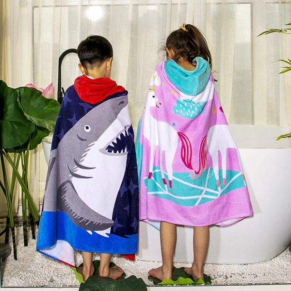 Asciugamano di cotone puro spiaggia per bambini con cappuccio da piscina indossabile piscina da piscina 72x127 cm