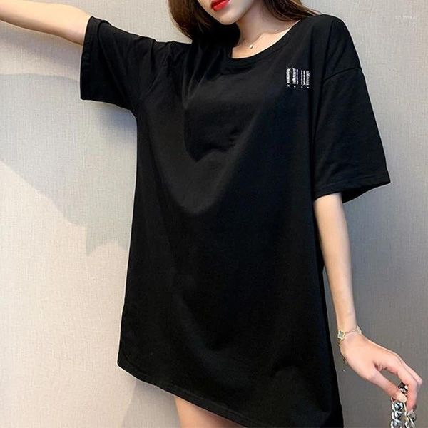 Magliette da donna Summer Neck Mock Fashion T-shirt a maniche corte Women High Street Casual Pullover di cotone sciolto Diamonds top patchwork