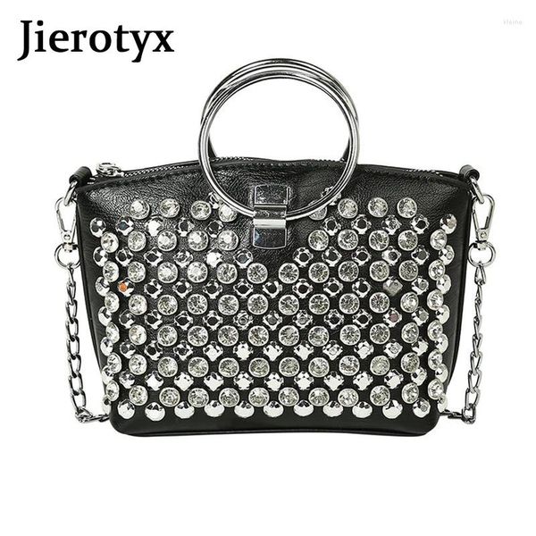 Umhängetaschen Jierotyx Mode exquisite Kreuzkasse für Frauen Chic Diamonds weibliche Bag Metall Dekoration Damen Handtasche Sack Haupt