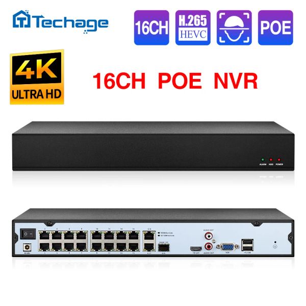 Convertitori Techage H.265 16CH 4K 5MP 3MP 2MP 1080P POE NVR Rilevamento del viso Video Remoto Remote Remote per il sistema di telecamera di sicurezza CCTV P2P