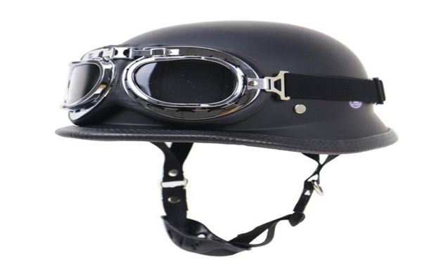 Capacetes de motocicleta Capacete de couro alemão Estilo preto Face Aberto Half Chopper Biker Pilot8887779