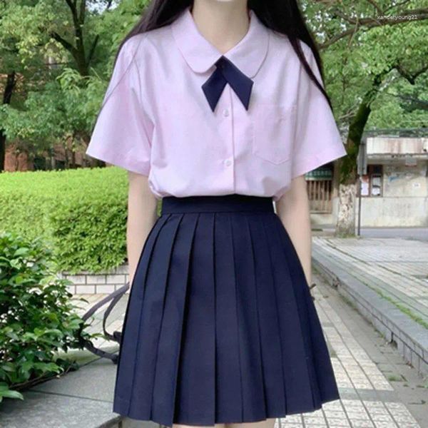 Vestidos de festa básicos jk uniformes de camisa de cor sólida saia