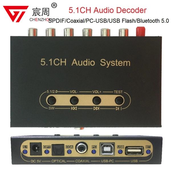 Convertitore 5.1ch Sistema audio Bluetooth 5.0 ricevitore U disco disco ottico Audio coassiale DAC Scheda audio USB SW SR SL FR FL 2CH DTS