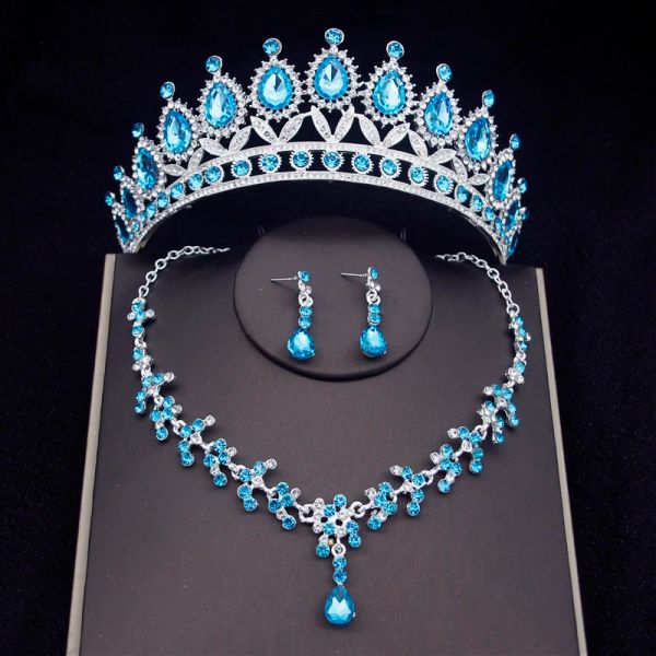 Colares de jóias de Tiara Bridal para mulheres, coroa, brinco, colar, festa de aniversário, jóias de casamento acessórios, moda