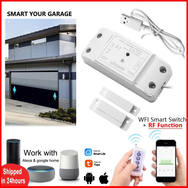 Kontrolle Tuya WiFi Garage Gate Türöffner Controller Smart Life App Wireless Fernbedienung Magnet -Türsensor Arbeit mit Alexa