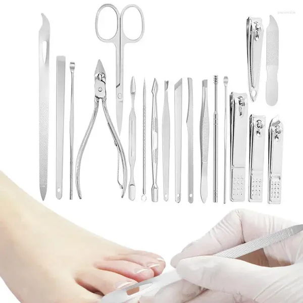 Sacos de armazenamento Manicure Conjunto de aço inoxidável de 19pcs Profissional Helfing Kit Ferramentas de unhas com couro PU