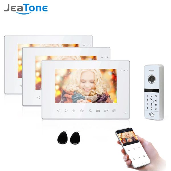 Intercomo Jeatone Wifi Smart Video Door Phone Intercom System com 3x Monitor de visão noturna + 1x960p Senha desbloquear a campainha da campainha