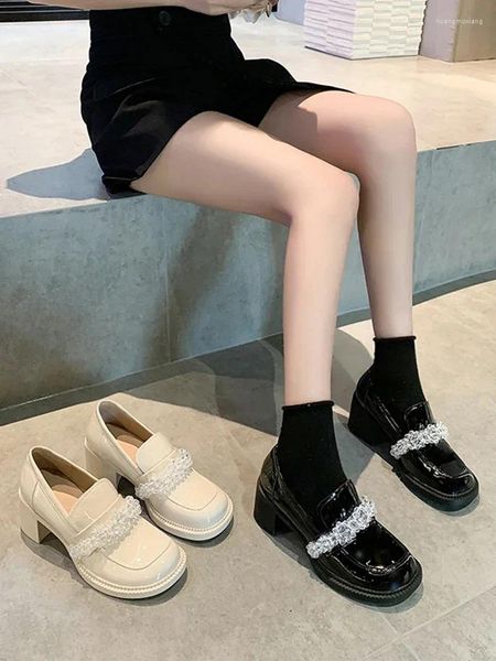 Sapatos casuais estilo britânico escorregar para mulheres tênis brancos tênis de plataforma mocassins com pêlo quadrado toe oxfords calçados femininos preppy