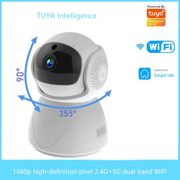 Câmera Smart Cameras Tuya WiFi 1080p 5GHz 2.4g Banda dupla CCTV Wireless Rastreamento de som Auto Detecção de som Home Câmera IP Câmera Smart Home