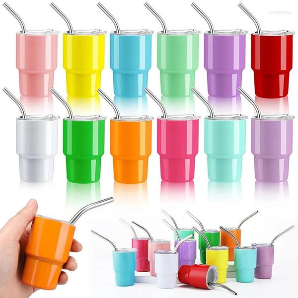 Bottiglie d'acqua Lmetjma 2oz Mini bicchiere a doppia tazza di sottovalutazione in acciaio inossidabile Sublimation S Glass Tumblers Tumblers con paglia e coperchi JT228