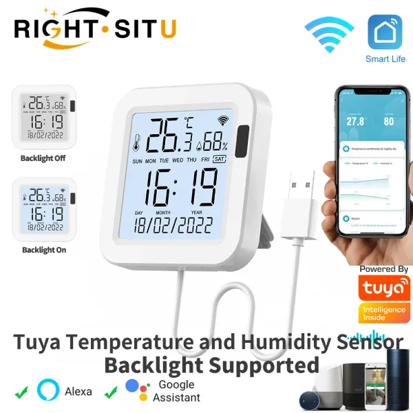 Intercomo sensor inteligente de temperatura e umidade Tuya com luz de fundo para smart home var wifi smartlife trabalho com Alexa Google Assistant