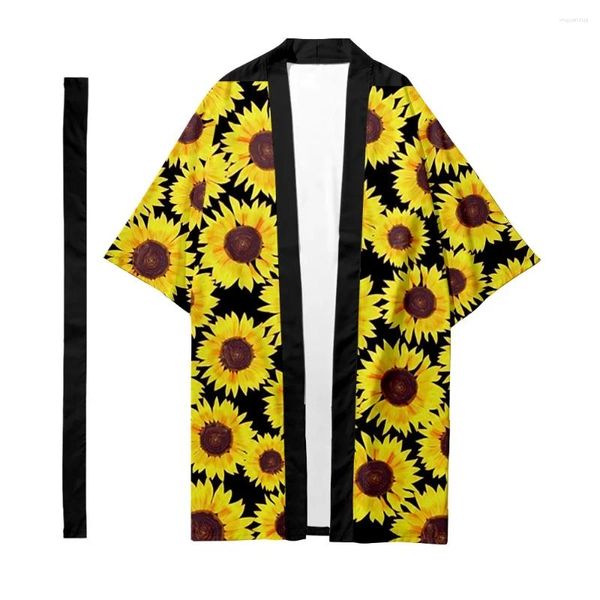 Этническая одежда Мужская японская традиционная длинная кимоно женская подсолнечная рубашка модная кардиган юката куртка
