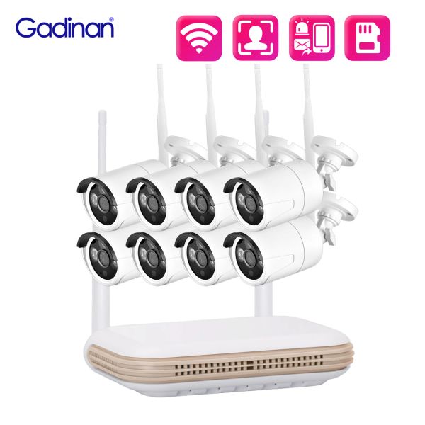 System Gadinan 8Ch CCTV -Überwachungskameras System 3MP HD Audio Webcam H.265 Videoüberwachung Kit Outdoor 2.4G/WiFi IP Camer Poe NVR Set