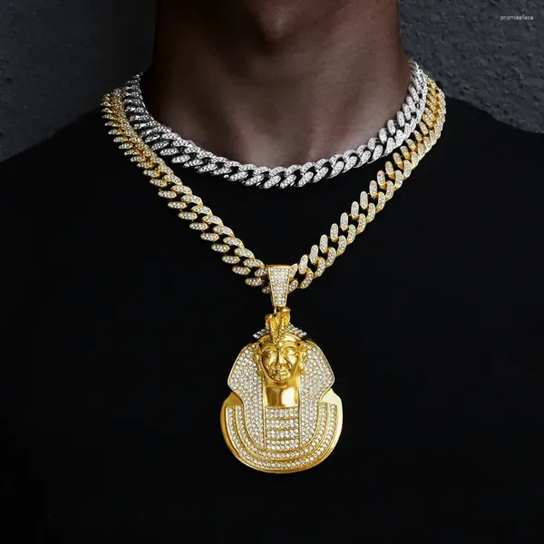 Anhänger Halsketten Hip Hop Riesige Pharao Kopf Halskette Männer aus Bling Crystal Charm Kette Anhänger Schmuck Punk Kuba's