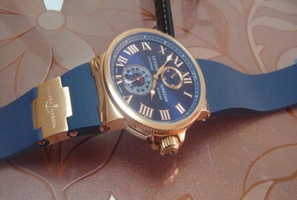 Luxury Watch Marine Blue Dial 18Kt Gold Rose Mens Assista masculino Automático Assista Top Quality4153839