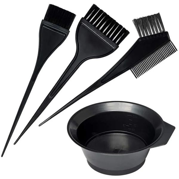 4pcs/set schwarzes Haarfärbungszubehör Kit Haar Malvorlagen Dye Kamm Rühre Pinsel Kunststoff Farbe Mischschale DIY Friseur Styling Tool
