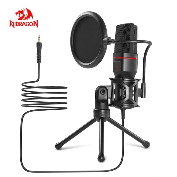 Monopods Redragon 3,5 mm Microfone de condensador XLR com Tripod Audio 3,5mm de computador para PC Broadcasting Karaoke Recording Phone