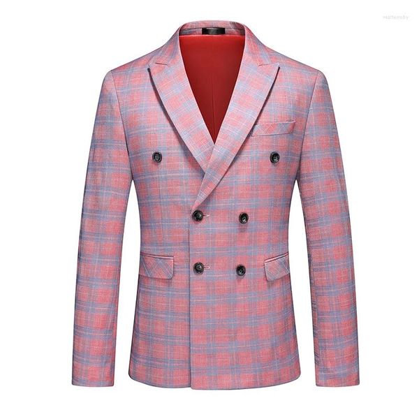 Herrenanzüge 2024 Red Double Breasted Männer gestreifter Anzug Jacke Mode Slim kariertes Kleidmantel Lila rosa graue Blazer 6xl