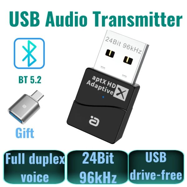 Adapter Bluetooth -Sender niedriger Latenz, drahtloser USB -Bluetooth 5.2 Audioadapter, DriverFree, für TV -Telefonkonsolen -Computer