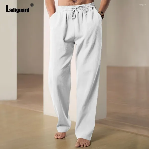 Pantaloni da uomo ladiguard plus size da uomo 3xl tasca casual casual dritta sciolte pantaloni in vita elastico bianco comodo comodo pantaloni