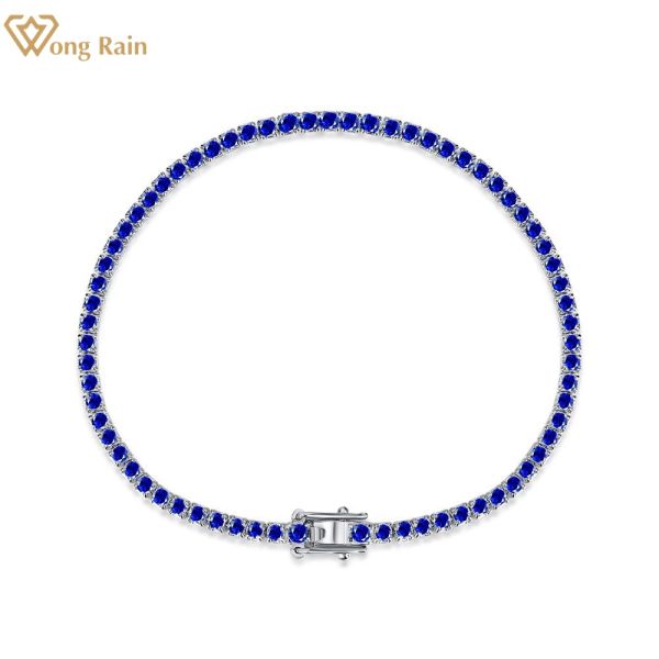 Bangles Wong Rain 100% 925 esterlina Prata Sapphire Emerald Ruby criou Moissanite Gemstone Tennis Chain Bracelet Bangle Jóias finas