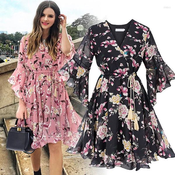 Vestidos casuais chiffon primavera/verão vestido europeu e americano irmã grande deco