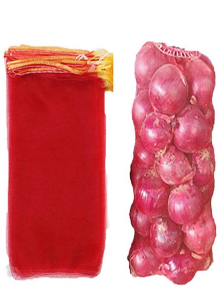 100 pcs Kunststoff Red Mesh Storage Bags Zwiebeln wiederverwendbarer Lebensmittel -Netto -Container -Kordel -Taschenbeutel für Früchte und CEGETables Garden6098504