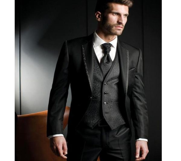 Black Wedding Groom Tuxedos 2018 Classic Fit Anded Lapeel One Button Men Suit