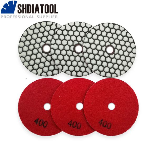 Shdiatool 6pcs elmas kuru parlatma ped 4/100mm grit #400 granit mermer seramik esnek zımpara disk taş parlatıcı disk 240321