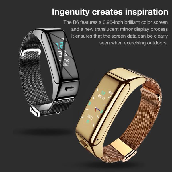 Armbänder B6 B6 0,96 Zoll drahtloses Bluetooth Headset Blutdruck Herzfrequenzerzählung Sport Monitor Armband Smart Watch Frauen Männer Kinder