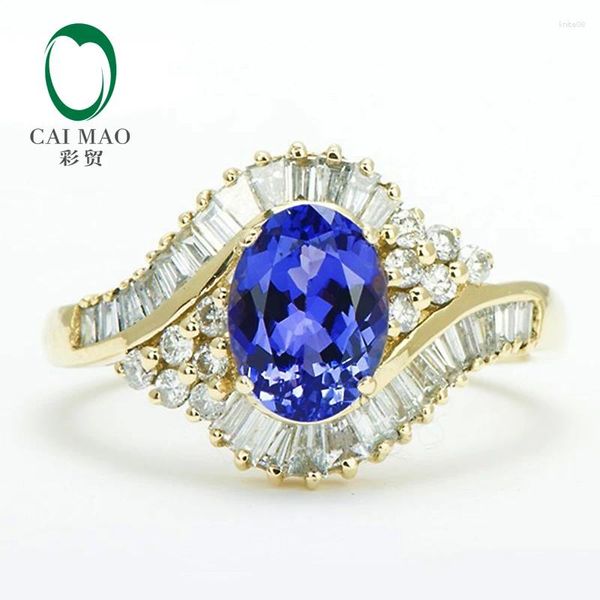 Anelli di cluster caimao 14kt giallo oro naturale diamante tanzanite fidanzamento