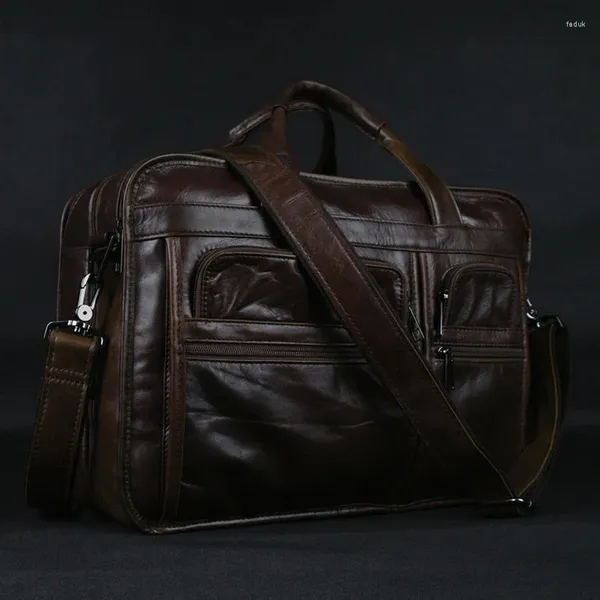 Brieftaschen Luxusportfolio Männer echte Leder -Briefzüge Tasche Business Bag Aktentasche Laptop Porte Dokument Messenger