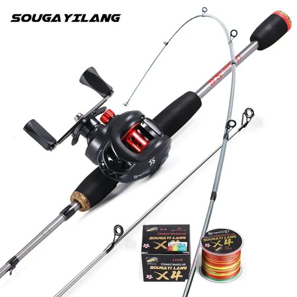 Combo Sougayilang Fishing Rod Combo 1,7m Haste de fundição de fibra de carbono e carretel de isca com linha de pesca como presente para pesca de baixo