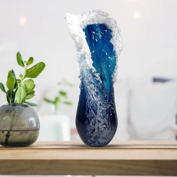 Vasos High Aparence Nível de Blue Resina Moderna Simplicidade Sala de estar Vaso de mesa de onda de ondas de luxo retro criativo de luxo
