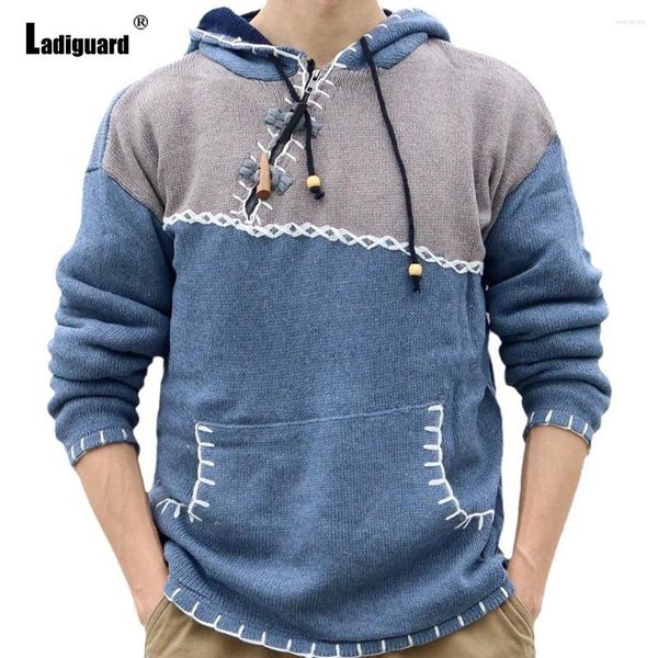 Maglioni maschili in tasca casual maglione casual hommes patchwork top jumper 2024 con cappuccio in stile europeo con cappuccio maschi