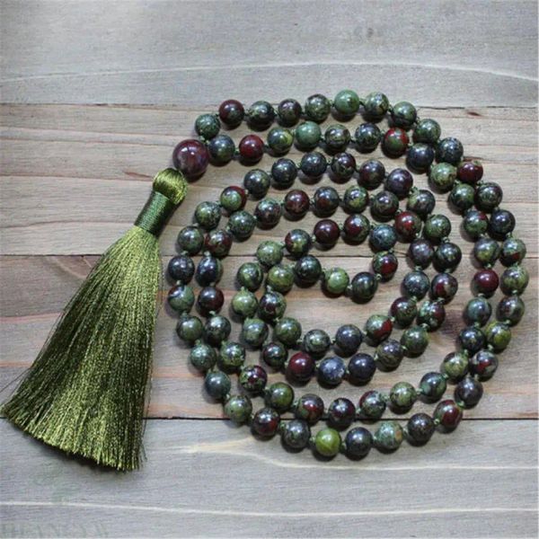 Collane 8mm Drago Naturale Blood Jasper 108 perle Bacca MALA collana Buddhismo religioso unisex Blessing del polso unisex