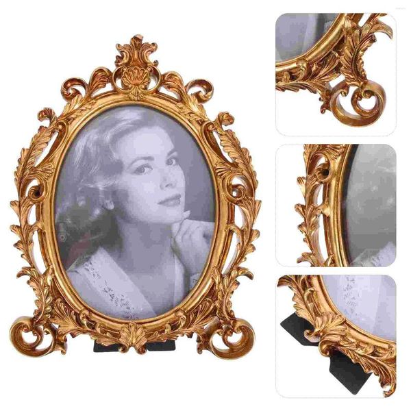 FRAMENTOS PO Frame Picture Vintage Casamento dourado Decoração de estatueta européia Decoração decorativa pequena oval