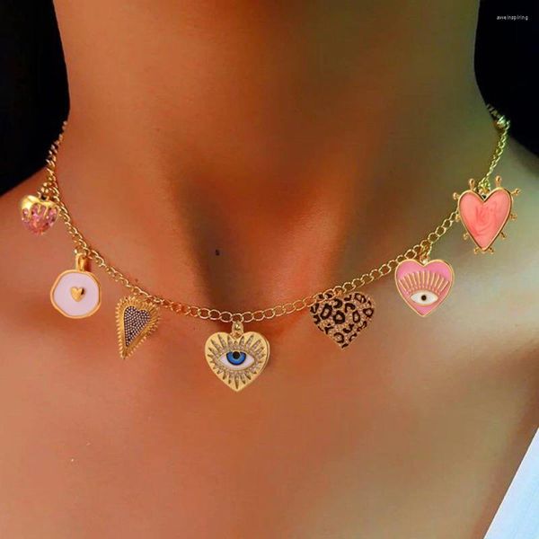 Collane a ciondolo Collana del cuore rosso carino per donne Colore oro Ele per gli occhi blu in collari Catene in acciaio inossidabile Gift amante di San Valentino