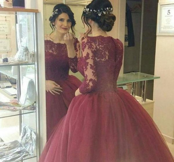 Vestidos de noiva de vestido de baile de 2016 vestido de noiva grego Princesa romântica com mangas compridas de renda Middle East88599913