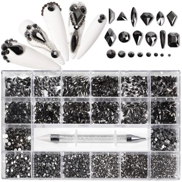 Decorazioni mine nero fantasia chiodo di cristallo strass per unghie di lusso gemme pietre 3d a forma di backback a forma di vetro decorazioni per nail art in vetro