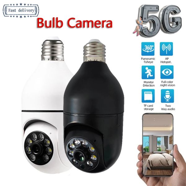 Kameras 5G WiFi E27 Birb Night Vision Camera Überwachung Full Color Automatic Human Tracking 4x Digital Zoom Video Security Monitor