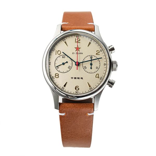 Uhren 1963 Uhr Watch Pilot Military Mens Uhren Chronograph -Handgelenksbewegungen ST1901 Original Factory Version Transparency Leder