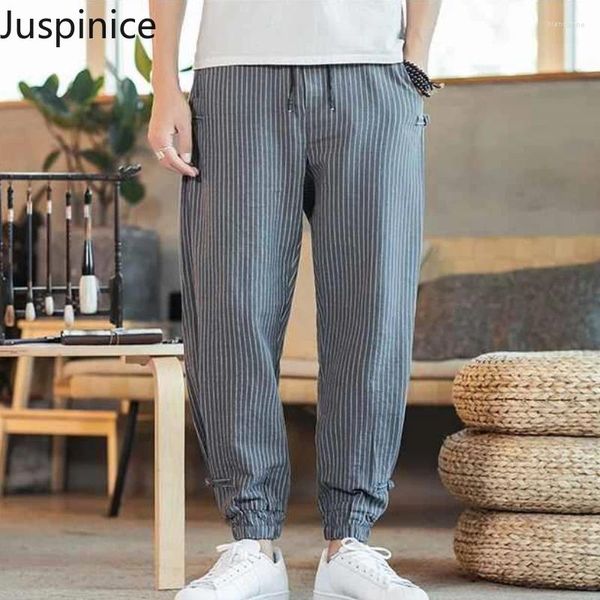 Calça masculina verão fino fino respirável flores de fivela solteira de tamanho grande casual harém harém harém masculina roupas masculinas roupas masculinas