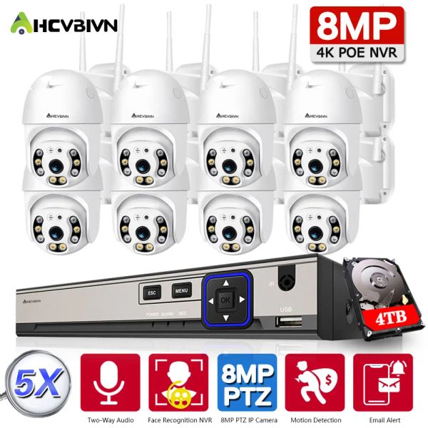 Sistema 8CH 8.0MP HD Audio Poe NVR Kit P2P 4K 5X Digital Zoom Outdoor Color Night Vision Security Rede IP Câmera Sistema WiFi CCTV