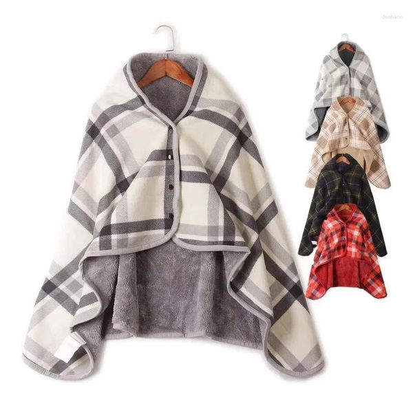 Decken warme Schaldecke Umhang Tragable Flanellhaube Dual -Sidee Plaid mit Knopfplatte verdickter schwarzer Cape Winter